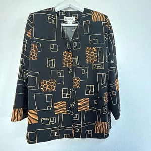 Briggs New York Petite Medium Womens Button Up Blazer Geometric & Animal Print - Picture 1 of 7