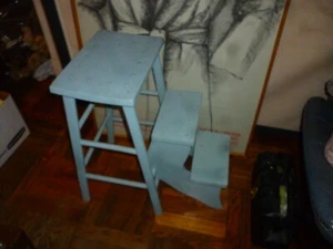 Vintage Wooden FOLDING STEPSTOOL Ladder Blue. - Picture 1 of 6