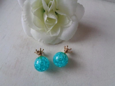 Ohrrstecker doppelseitig rund Türkis  "Krone gold"  Strass - Bild 1 von 2