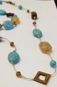 Premier Designs Promenade Tiger's Eye Faux Turquoise L 30", 3" Ext Necklace - Picture 1 of 5
