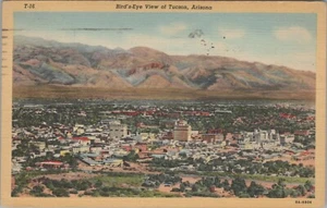 c1940s Birds eye view Tucson Arizona downtown mountains linen postcard C909 - Picture 1 of 2