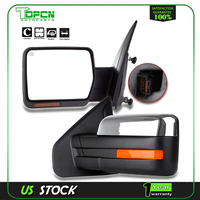 Espejo retrovisor de remolque cromado con señales LED térmicas del lado del conductor para Ford F150 2004-14 Foto 1 de 4