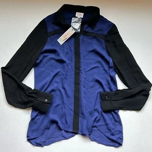 Parker Mesh Inset Top Silk Blue Black Size Medium NWT - Picture 1 of 6