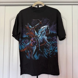 New VTG Native American Horseback Wolves Neon Graphic T-Shirt 90s 2000s Y2K XXL - Picture 1 of 5