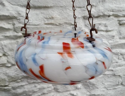 Art Deco Marbled Spatter Glass Flycatcher Pendant Light Shade, 10¼" / 26cm Dia. - Image 1 of 4