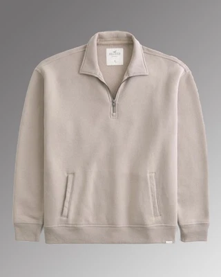 Sudadera Hollister Relax Fix Cuarto Cremallera Con Bolsillo Frontal Beige Hombre Mediana Foto 1 de 4