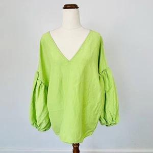 Country Road Womens Tunic Top Blouse Bright Lime Green Balloon Sleeve Size 14 - Picture 1 of 8