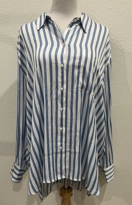 Женская туника Lane Bryant топ плюс размер 22/24 атласная блузка на пуговицах в полоску - Изображение 1 из 4