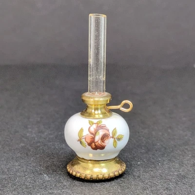 Lámpara Miniatura Rosa 1.75" Cerámica Porcelana Latón Vidrio Casa de Muñecas Juguete Foto 1 de 4