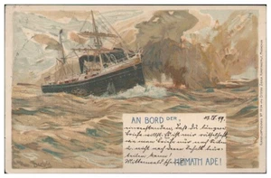 S6209/   Dampfer im Sturm Litho Künstler Ak 1899 - Bild 1 von 2