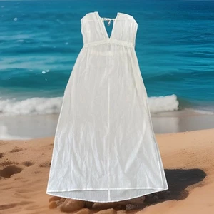 Kona Sol white maxi beach cover up 100% cotton side slit elastic waist womens M - Picture 1 of 5