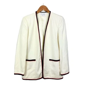 Vintage Christian Dior Leinenmischung Sakko Gr. 6 Creme Schwarz Rot Klassischer Blazer - Bild 1 von 15