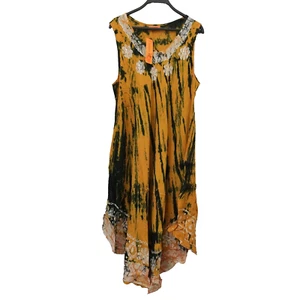 Vestido Sakkas Talla Única Tie Dye Amarillo Verde Bordado Ligero Encubrimiento - Imagen 1 de 10