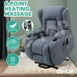 Electric Massage Chair Fabric Recliner Sofa Swivel Lounge Heating Seat Grey Blue - Picture 1 of 12