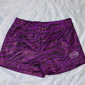 Girls YM Gymnastics purple zebra girls shorts youth medium tumbling Cheer - Picture 1 of 2