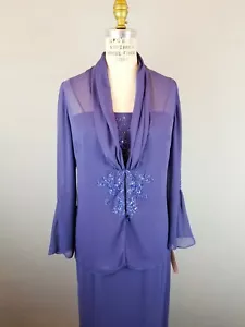 Stunning Deep Blue Alex Evenings Beaded Sheath Dress w/ Chiffon Jacket * NWT - Picture 1 of 15