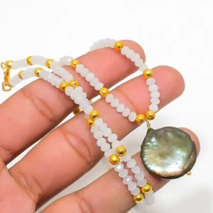 Blister Pearl, Moonstone Gemstone 925 Sterling Silver Jewelry Necklace 20" o726 - Picture 1 of 4
