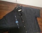 Tommy Bahama Black Floral Embroidered Palm Silk Shirt Mens Sz XL