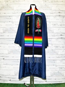Graduation Stole Class of 2025 Sarape Mexican sash Virgen Guadalupe Stole Black - Picture 1 of 2