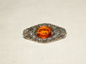 Brosche antik Silber 800 mit cognacfarbenem facettierten Cabouchon um 1910/20 - Picture 1 of 9