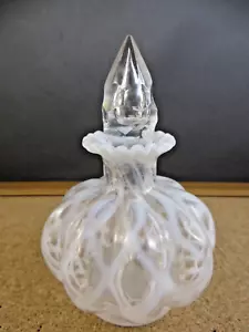 Fenton Diamond Quilt White Opalescent Glass Perfume Bottle with Crystal Stopper - Picture 1 of 11