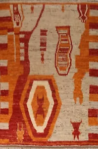 Geometric Berber Moroccan 8x10 Ivory/ Orange/ Red Area Rug Hand-Knotted Wool - Picture 1 of 12