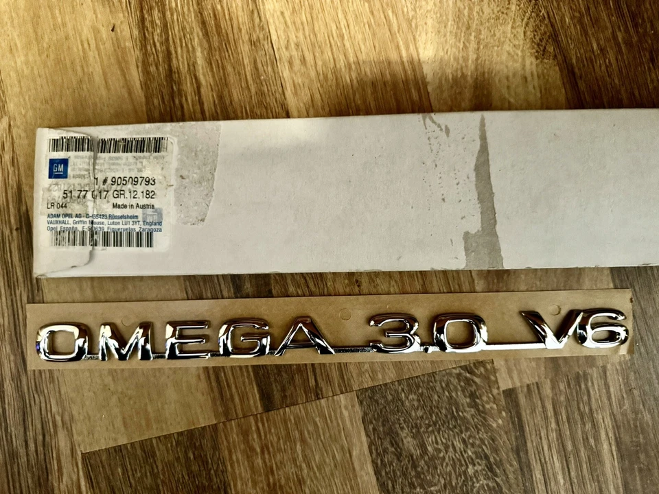 Vauxhall Omega Chrome Emblem Logo "OMEGA 3.0 V6" NEW Original Genuine 90509793 - Image 1 of 1