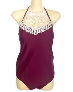 Costume da bagno nuovo con etichette Cupshe scollo alto uncinetto boho hippie viola più pezzo unico XXL - Foto 1 di 5