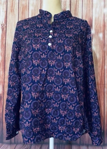 Women’s Large Blouse MissLook Long Sleeves Button Band Collar Multicolored Silky - Picture 1 of 12