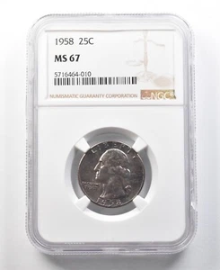 1958 Washington Quarter MS67 NGC Beautiful Tone *0188 - Picture 1 of 3
