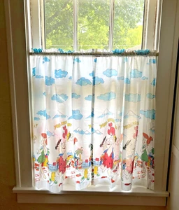 Vintage Flintstones Fabric Cafe Curtain Panels Hanna Barbera Yabba Dabba Doo - Picture 1 of 14