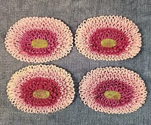 4 French Loop Chrysanthemums Pink Ombre Appliqué Vintage France 3.37in mABZ - Picture 1 of 3