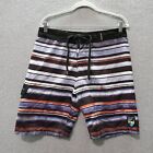 Maui & Sons Men Swimwear 32 Black Striped Board Shorts Logo Pockets 9" Inseam