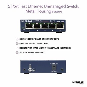 NETGEAR ProSafe (FS105) 5-Ports External 10/100 Unmanaged Switch - Picture 1 of 2