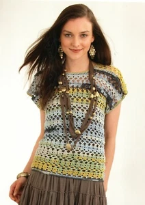 Crochet Ladies Girls Short Sleeve Top DK Laminated Pattern 26-46 inch - Picture 1 of 1