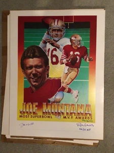 Automático JOE MONTANA / Ron Lewis 18 x 24 Litografía Impresión Artista Prueba 46 de 75 Hecho - Imagen 1 de 3