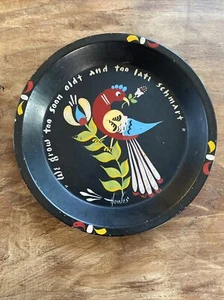 PRIMITIVE VTG DUTCH FOLK ART HAND PAINTED PIE TIN. FLORAL/BIRD Signed - Picture 1 of 7