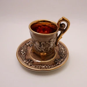 Capodimonte Keramik Demitasse + Untertasse Mokkatasse Espressotasse beige-gold - Bild 1 von 4