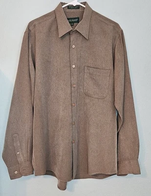 Camisa de vestir Harvé Benard para hombre manga larga con botones talla grande marrón tostado 34/35 Foto 1 de 4