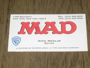 MAD Magazin Visitenkarte Nick Meglin / Redakteur 90er Jahre RAR - Bild 1 von 2