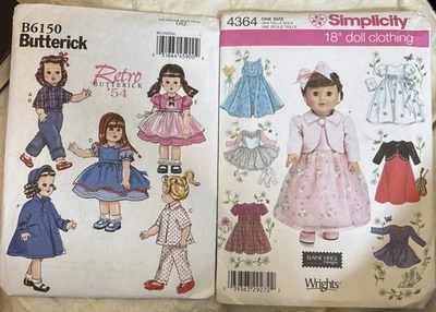 Retro Butterick 6150 & Simplicity 4364 Elaine Heigl 18” Doll Clothing Patterns - Image 1 of 4