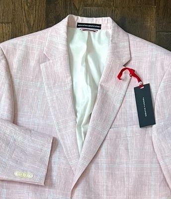 Nuevo con etiquetas Abrigo Deportivo Tommy Hilfiger Lino Rosa Azul Blazer Glen Cuadros 42R $295 Foto 1 de 4