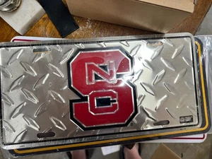 North Carolina State Wolfpack diamond chrome metal Car Tag Licenced New - Picture 1 of 1