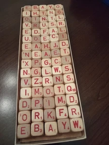 Vtg Scrabble RSVP Game Parts 75 Wood Cubes Red Letter Crafts Replacement Bag - Picture 1 of 1