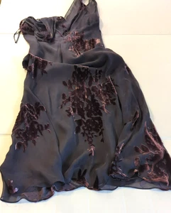 VTG Jones New York Black Silk Purple Velvet Burnout Maxi Dress 14 Whimsy Goth - Picture 1 of 12