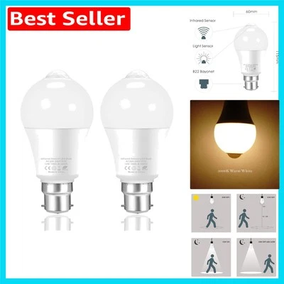 LED Motion Activated Light Bulb - B22, Energy Efficient 2 Pack for Home Security - Image 1 of 4