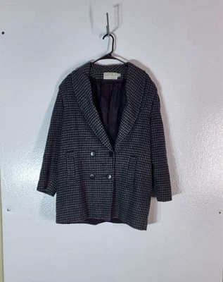 Abrigo vintage Pea negro gris azul marino Spencer Douglas para mujer talla 10 mezcla de lana Foto 1 de 4