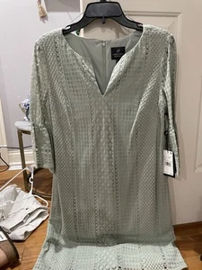 Adrianna Papell Women's Knee Length dress vintage striped lace shift sage size 6 - Picture 1 of 5