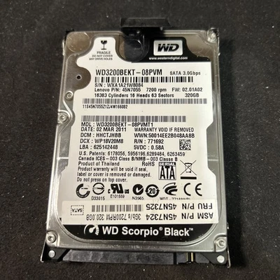 Western Digital Scorpio Black 320GB Internal 7200RPM 2.5" (WD3200BEKT) HDD - Image 1 of 3