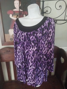 CAMISA SUSAN GRAVER PÚRPURA LEOPARDO ANIMAL HOLGADO JERSEY MANGA 3/4 TALLA L - Imagen 1 de 5